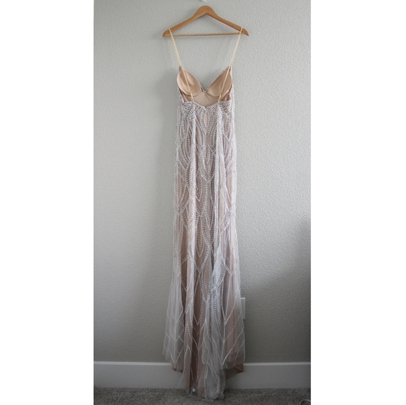 Luxe of a Lifetime Beige Beaded Mermaid Maxi Dress - Picture 8 of 13